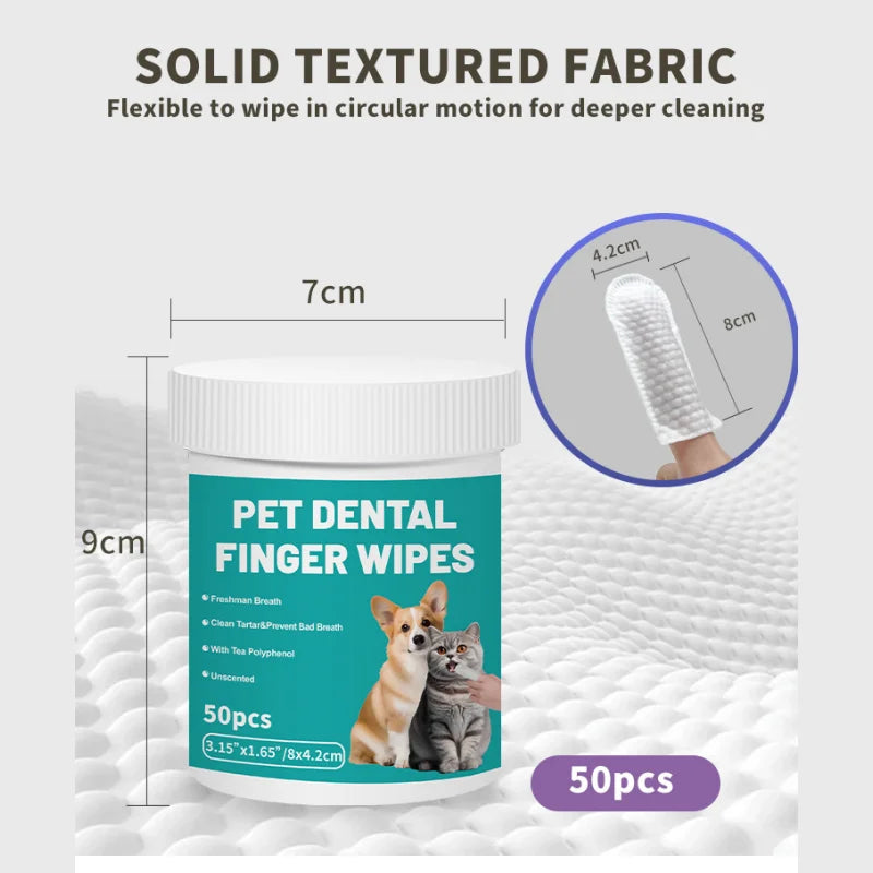 50Pcs/box Dog Dental Care Wipes Cat & Dog Teeth Cleaning Finger Wipes Dog Tooth Brushing Kit Dental Wipes
