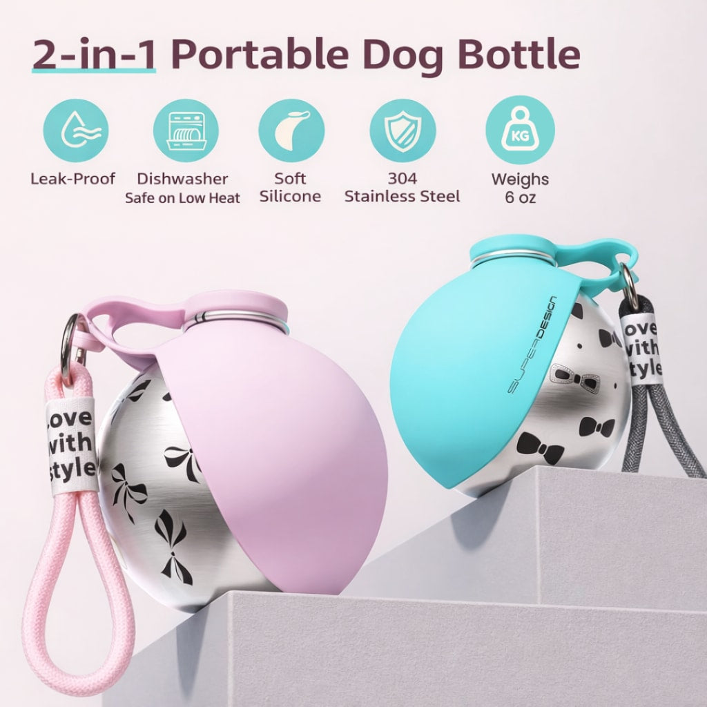 2-in-1 Leak-Proof Dog Water Bottle Portable Travel Bowl