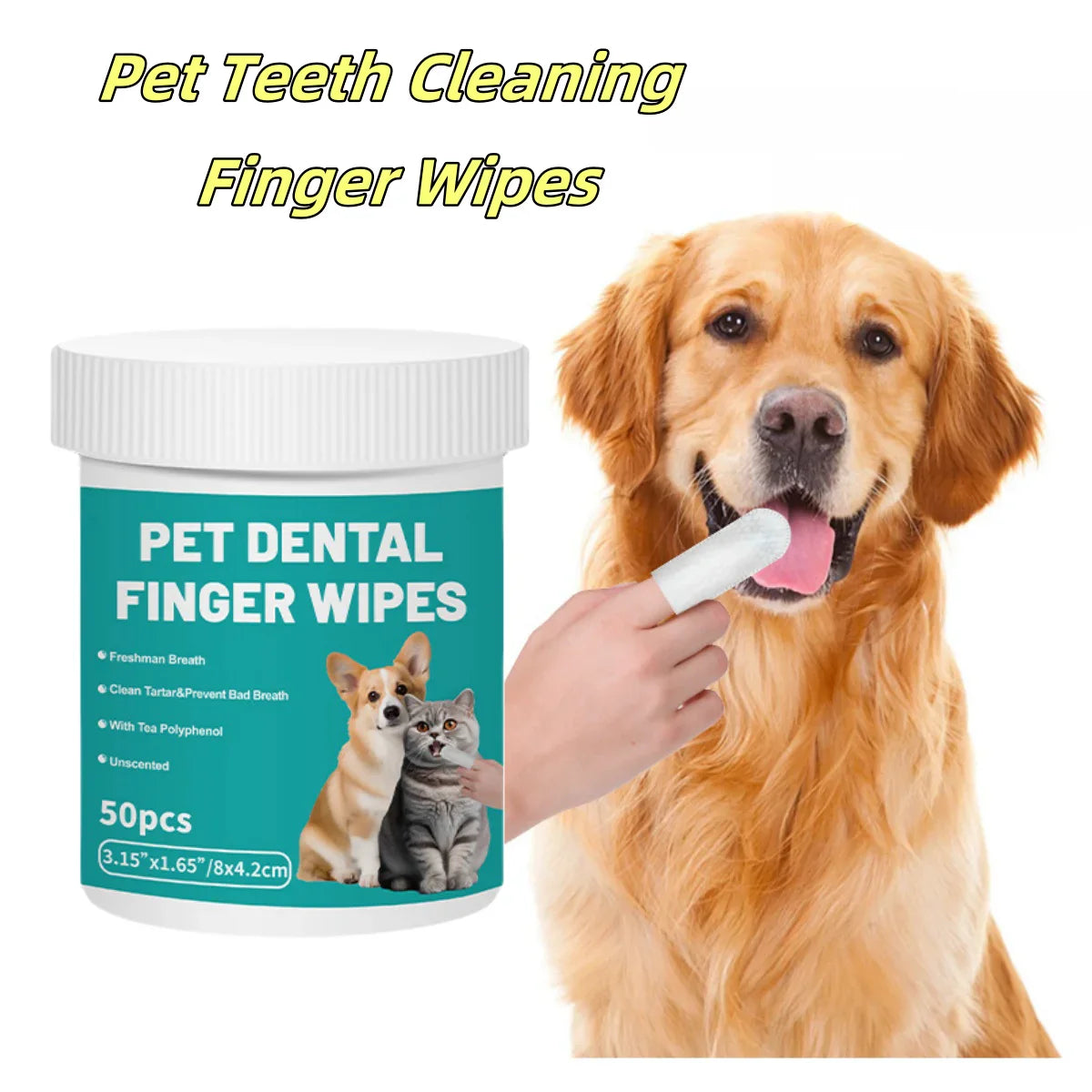 50Pcs/box Dog Dental Care Wipes Cat & Dog Teeth Cleaning Finger Wipes Dog Tooth Brushing Kit Dental Wipes